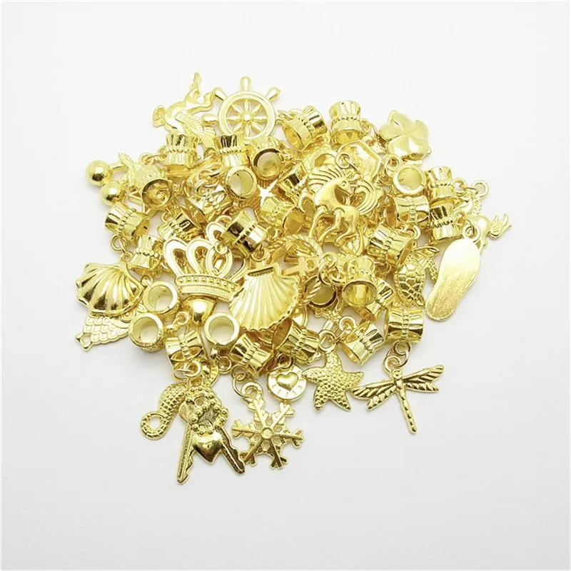 30 шт золотые подвески сердце животное цветок бусины с большими отверстиями fit Pandora для создания браслетов кулон