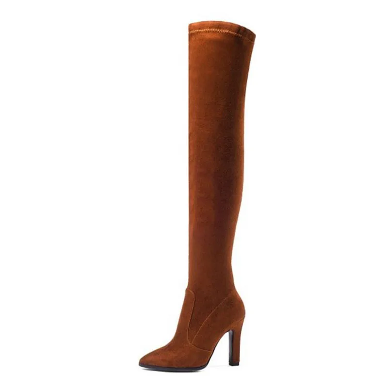 RIZABINA Autumn Winter Women Boots Long Stretch Slim Thigh High Boots Fashion Over The Knee Boots High Heels Shoes Size 34-43 - Цвет: Оранжевый