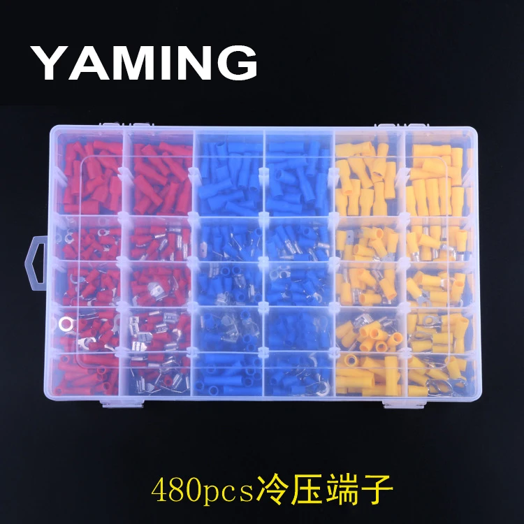 

480pcs/BOX Group Combine Boxed Terminal Cold Pressure Electrical Wire Crimp Kit Insulated Spade Butt Connectors Assorted Set