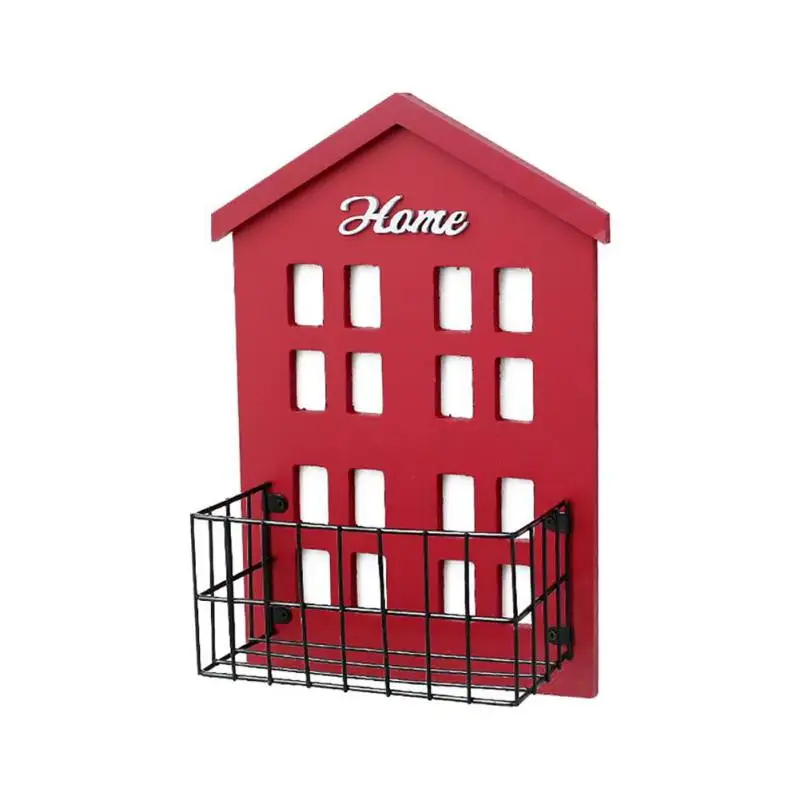 

House Shape Wall Shelf Wooden Storage Rack Hanging Basket Box DIY Decoration for Home Bedroom Flower Pot Storage