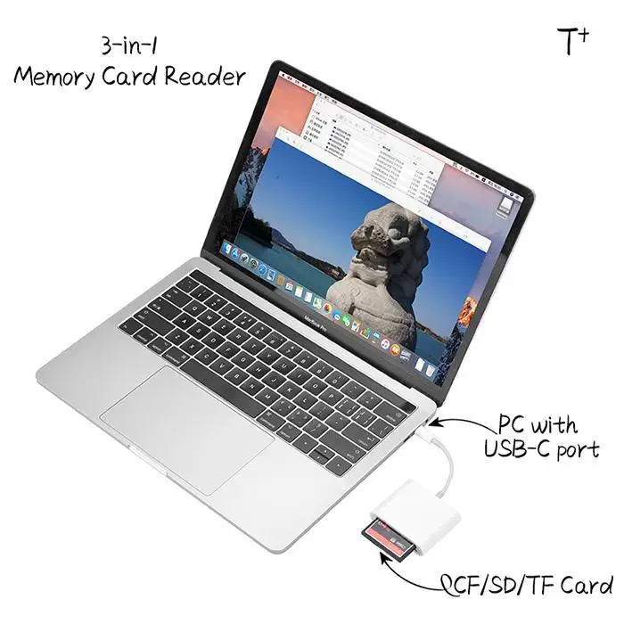 USB C 3 в 1 карта памяти Белый ридер 2,0 USB Micro SD, SD, TF, CF, SDHC C type-C для вспышки устройство считывания SF карт