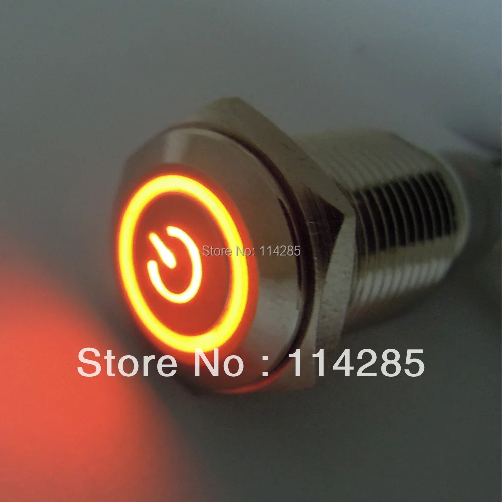 12V 16mm Orange Symbol&Angle Eye LED Push Button Metal ...