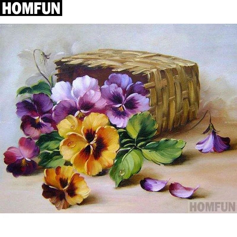 HOMFUN Voll Platz Runde Bohrer 5D DIY Diamant Malerei blumen 3D 