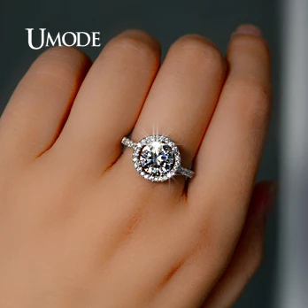 UMODE Гало кольцо для помолвки с швейцарскими фианитами идеальной огранки Сердца и