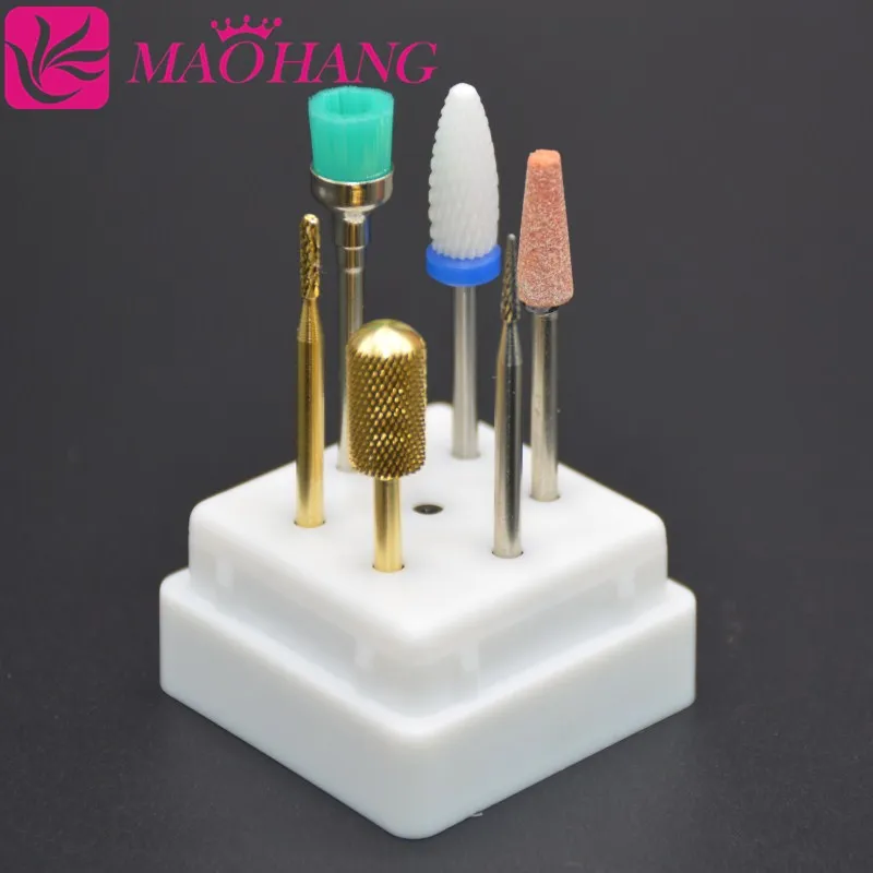 

MAOHANG 7Holes Nail Art Drill Grinding Head Bit Holder Display Storage Box Nail Drill Bits Container Stand Display Rack Manicure
