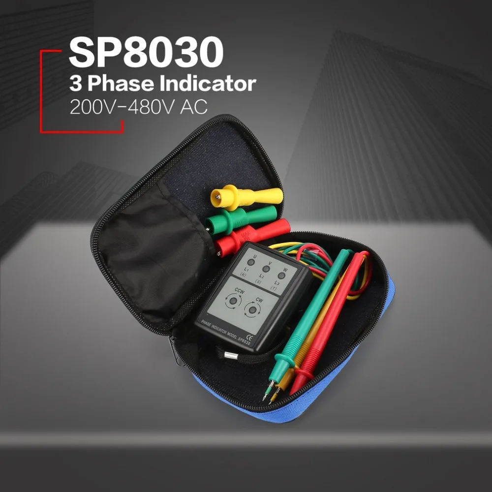 SP8030 3 тестер чередования фаз цифровой индикатор фазы детектор Светодиодный зуммер чередования фаз метр Напряжение тестер 200 V-480 V AC