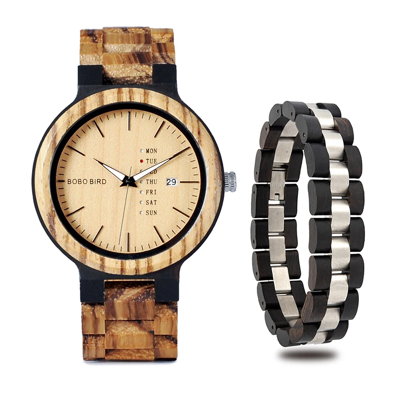 BOBO BIRD L-O26 Fashion Men Wood Quartz Watch With Bracelet Week and Date Show Timepiece Wristwatch Best Gift relogio masculino