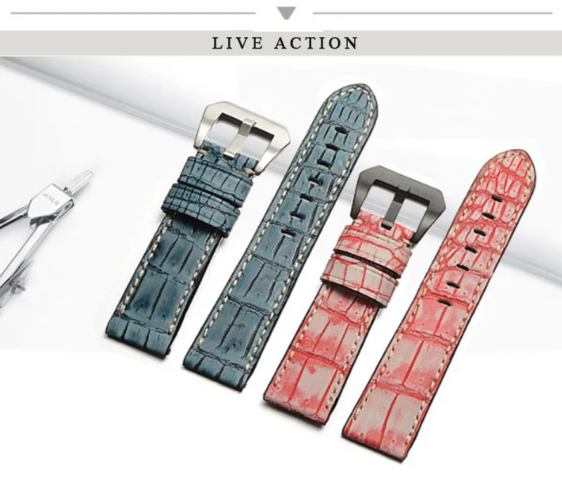 DOM Crocodile Genuine Leather Strap Watch Band for Men Watchband 22 24 26mm Watch Strap Alligator Leather Watch Belt Blue