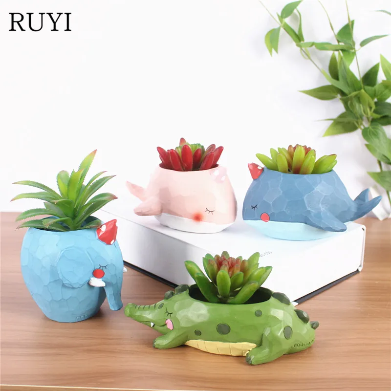 

European DIY Artificial Flowers Animal Doll Succulents Flower Pot Fake Flower Micro landscape Combination Home Office Decoration