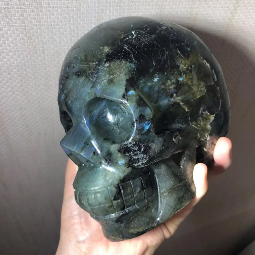 

Cheap Price! 2.61kg Flashy Natural Polished Labradorite Stone Crystal Carving Skull For Decoration FMX