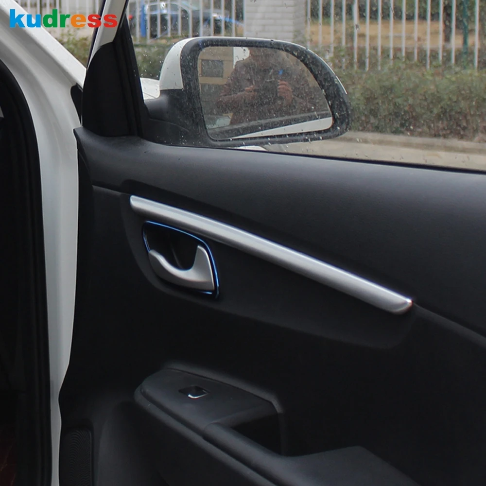 

For Kia Rio 4 X-line 2018 2019 ABS Matte /Steel Door Armrest Surface Shell Trim Cover Decorative Car-styling Accessories 4pcs
