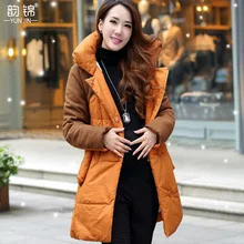 2016 New Womens Patchwork Pattern Slim Style Cotton Coat Womens Turn-down Collar Thick Zipper Coat