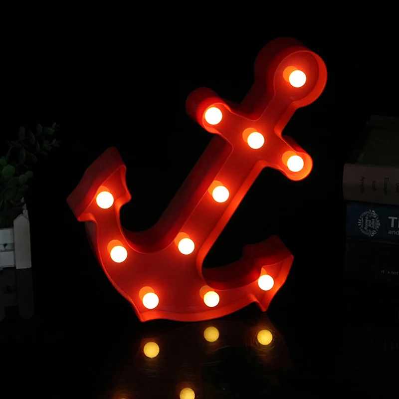 

Cool Anchor Shape Night Light Dark Blue Red Black Color Pirate Sailor LED Lamp Marquee Sign For Room Decoration Cosplay Props