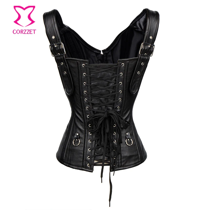 Черный кожаный корсет Overbust майка верх женский сексуальный бюстье корсеты|korsett for