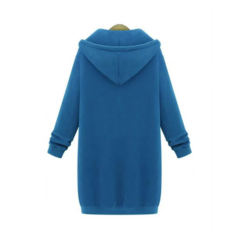 Осень Зима Повседневная Женская куртка длинное пальто куртка с капюшоном женский свитер Дамский кардиган на молнии размера плюс - Цвет: Синий