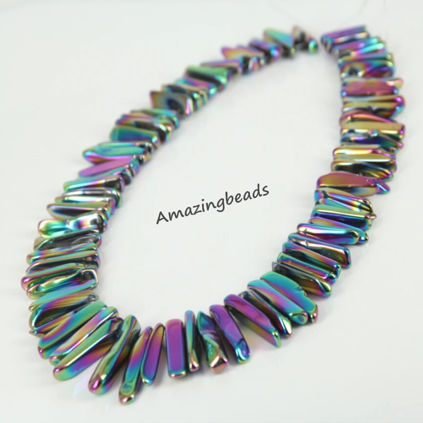 

Natural Crystal Quartz Beads,Rainbow Titanium Coated Crystal Pendants Bulk,Points Stick Shape Jewelry