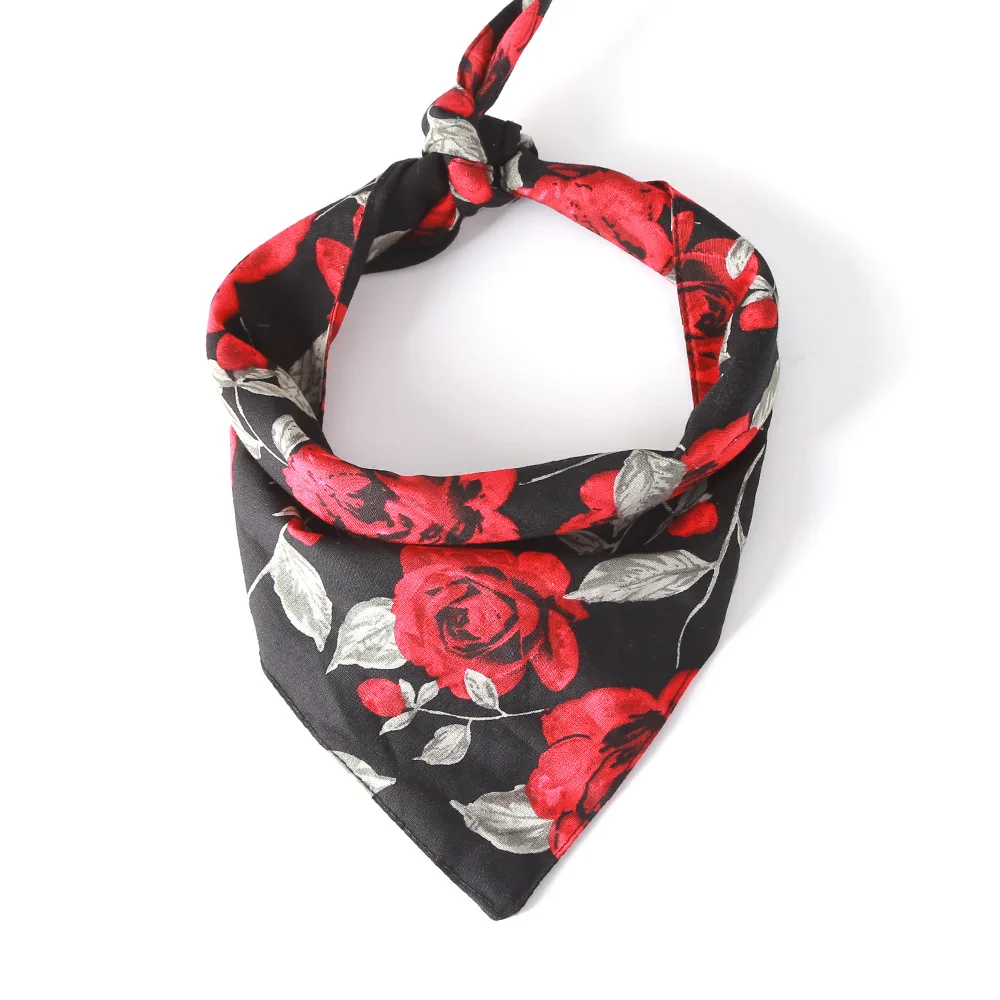Dog Bandana Bibs Scarf Collars Red Rose Adjustable Cotton Puppy Dog Neck Scarf Triangular Dog Accessories