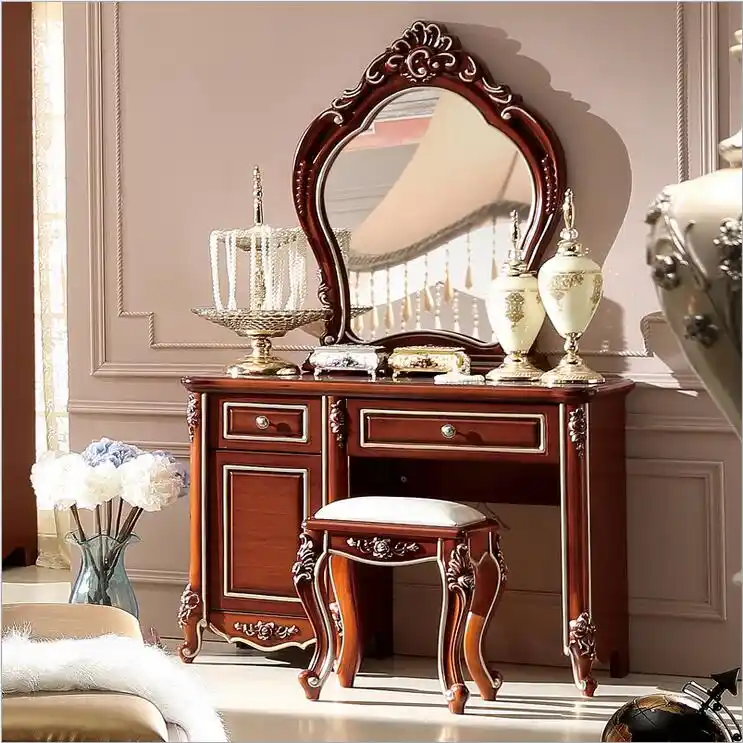 Antique European Mirror Table Dresser French Bedroom Furniture