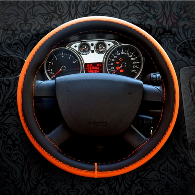 

Car Steering Wheel Cover DIY Cowhide Genuine Leather Car Steering Wheel Cover On Wrap Cover WIth Needles and Thread 2017 new