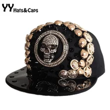 Черные бейсболки мужские классные! Череп бриллиантовые кепки мужские хип хоп шапки женские качающиеся бейсболка aba reto шапки gorro YY0244
