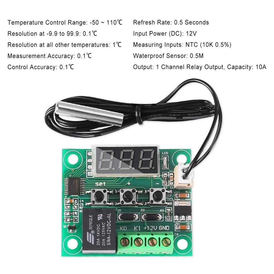 Digital Temperature Controller Switch Sensor Control Module W1209 Relay 12V 