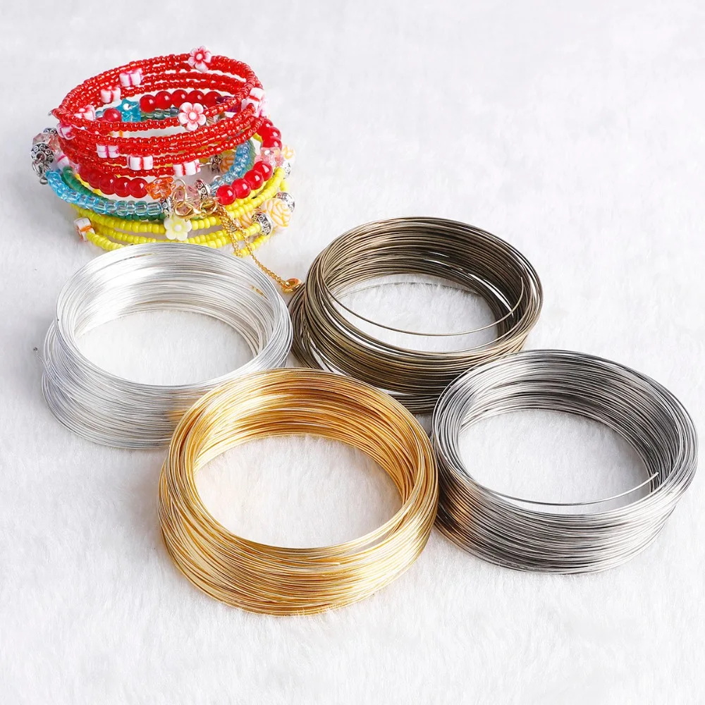 Wholesale 100Pcs Silver//Gold Plated Memory Steel Wire Cuff Bracelets Bangle 60mm