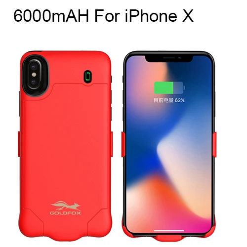 GOLDFOX переносной заряжающий чехол для iphone X 4000 mAh 6000 mAh аккумулятор зарядное устройство чехол для iphone X батарея Чехол - Цвет: 6000Mah Red