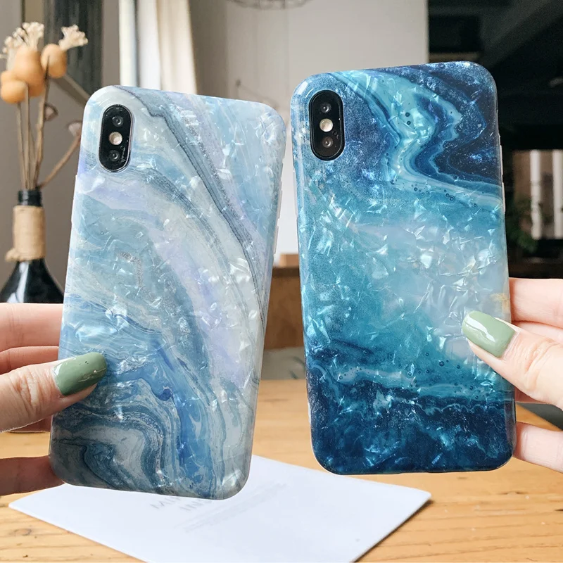 

Crystal Blue Marble Stone Case For Huawei P20 P30 Mate 20 Pro P30 Lite P20lite Nova 3e 4e Shiny Plating Rhombus Soft Back Cover