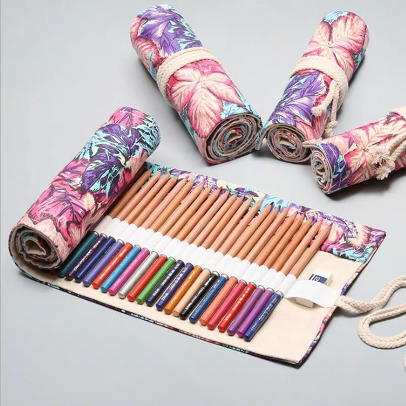 

12/24/36 Holes Canvas Kawaii School Pencil Case for Girls Boys Roll Pencilcase Penal Large Pen Bag Box Stationery Pouch Supplies