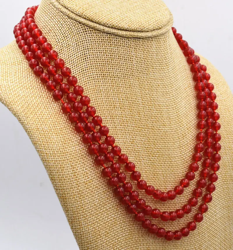 

Superb 3 Rows 6mm Red Ruby Necklace and Red Ruby Clasp AAA