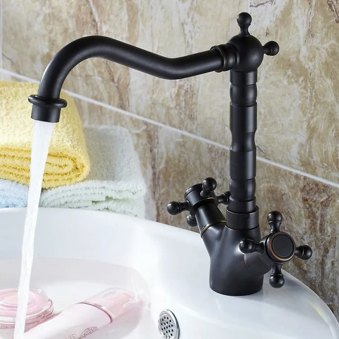 Oil Rubbed Bronze Dual Cross Handles Swivel Kitchen Bathroom Sink Basin Faucet Mixer Tap asf076