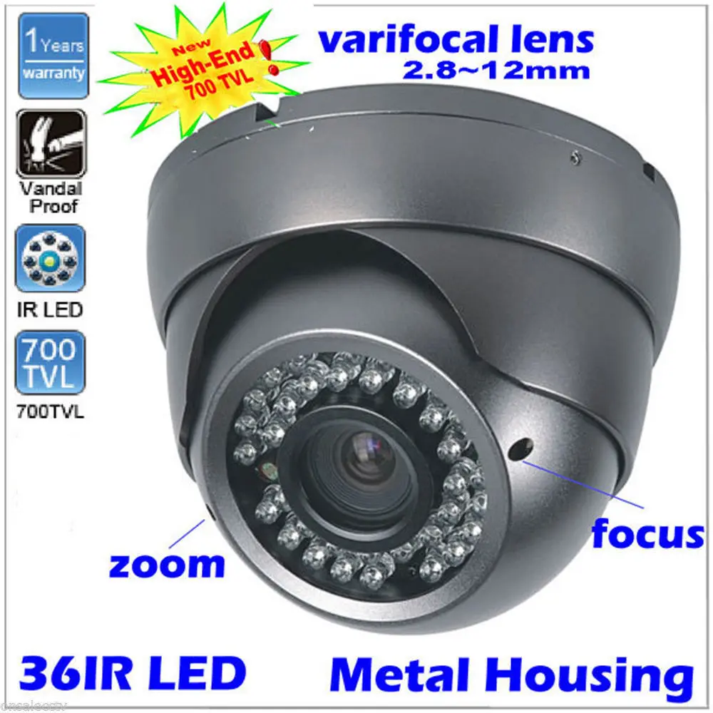 

New CCTV Camera 700TVL 1/3 Sony CCD 36pcs Infrared Night Vision LEDs 2.8-12mm Vari-focal Lens Security Camera