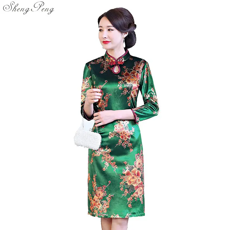 4XL женские восточные платья с принтом эластичные Qipao Новые короткие Cheongsam Восстановление Древние Традиционные китайские платья V1565