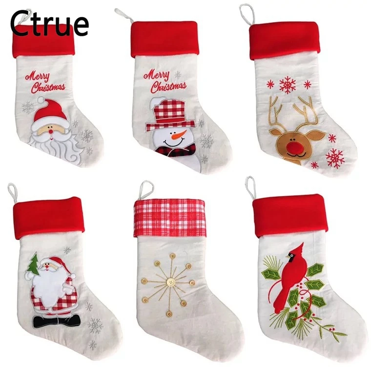 

6pcs Christmas Stockings Socks New Year Santa Claus Candy Stockings Gift Bag Xmas Tree Hanging Ornament Decoration