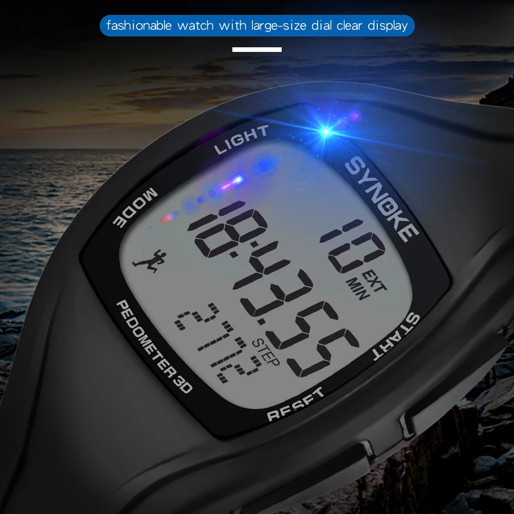 SYNOKE спортивные мужские цифровые часы модные шагомер водонепроницаемый светодиодный дисплей даты и недели мужские электронные часы для мужчин