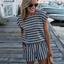 CROPKOP Short Sleeve Striped Losse Casual Summer Rompers Womens Jumpsuit Short 2018 Sexy Backless Boho Playsuits One Piece Tops