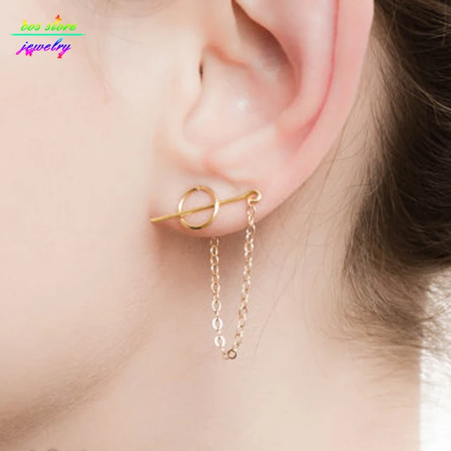 Unique Gold Tone Circel Threader Earrings For Women Edgy Long Unique Gold Tone Circel Threader Earrings For Women Edgy Long Chain Stick