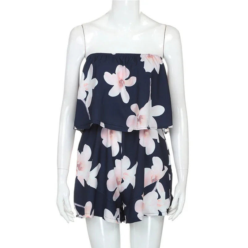 Fashion summer jumpsuit woman Off Shoulder Floral Print Holiday Mini Playsuit Ladies Short Bodysuit pantaloni siamesi J21#N (4)