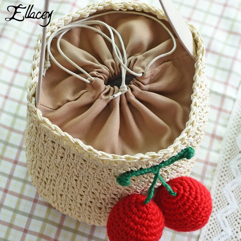 Cherry Lavoro Spalla Donne Sacchetto Al Estate Della Palla Pompon Di Nuovo 2019 Vacanza Bella Borse Ragazza Ball Ciliegio Bucket String Paglia Maglia black Mare A Borsa xwqYxgTnf