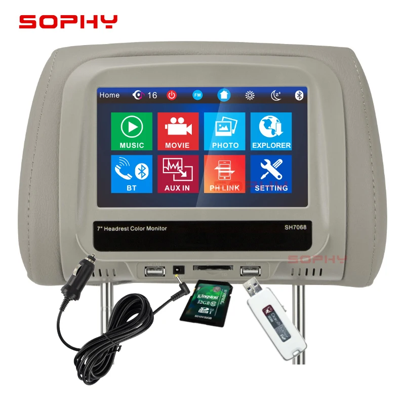 7 дюймов сенсорный экран Универсальный Автомобильный подголовник монитор Подушка монитор мультимедийный плеер Bluetooth FM IR MP5 плеер SH7068-MP5