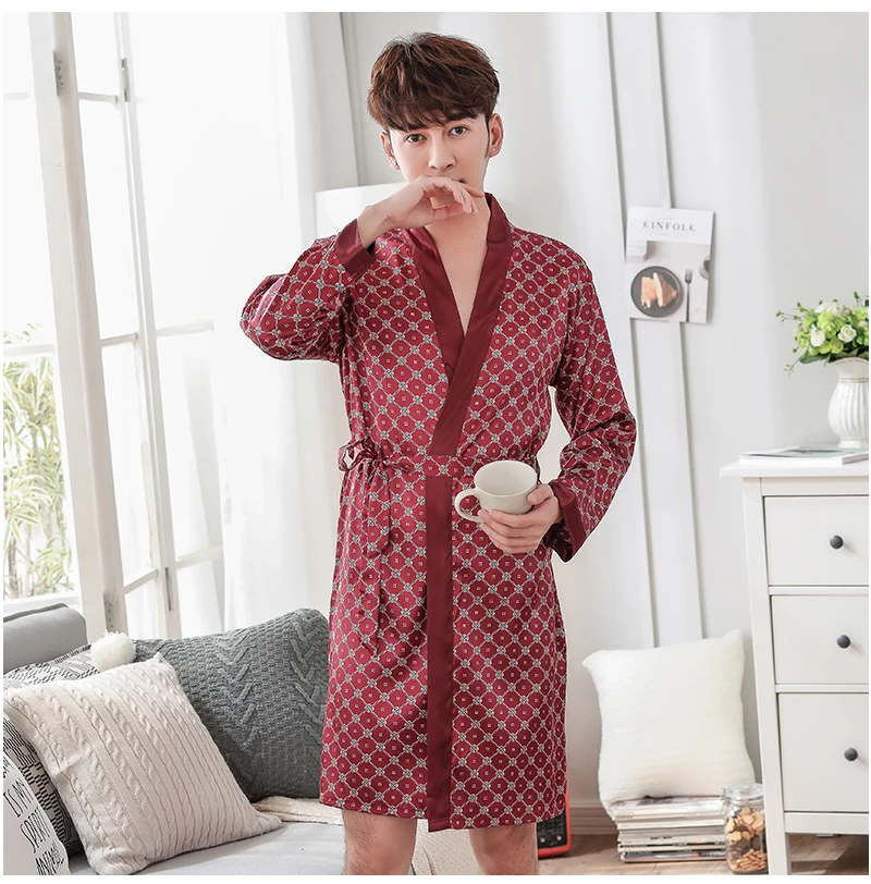  Silk Robes Men Nightgown Dressing Gown  (16)