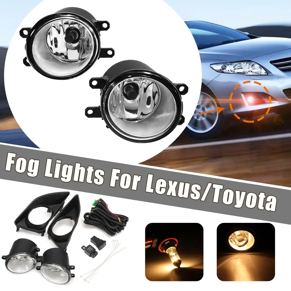 2Pcs H11 Car Front Bumper Left/Right Fog Light Lamp+Black Grille Covers Switch H11 Bulbs For Toyota Corolla 2008-2010 2Pcs H11 Car Front Bumper Left/Right Fog Light Lamp+Black Grille Covers Switch H11 Bulbs For Toyota Corolla 2008-2010