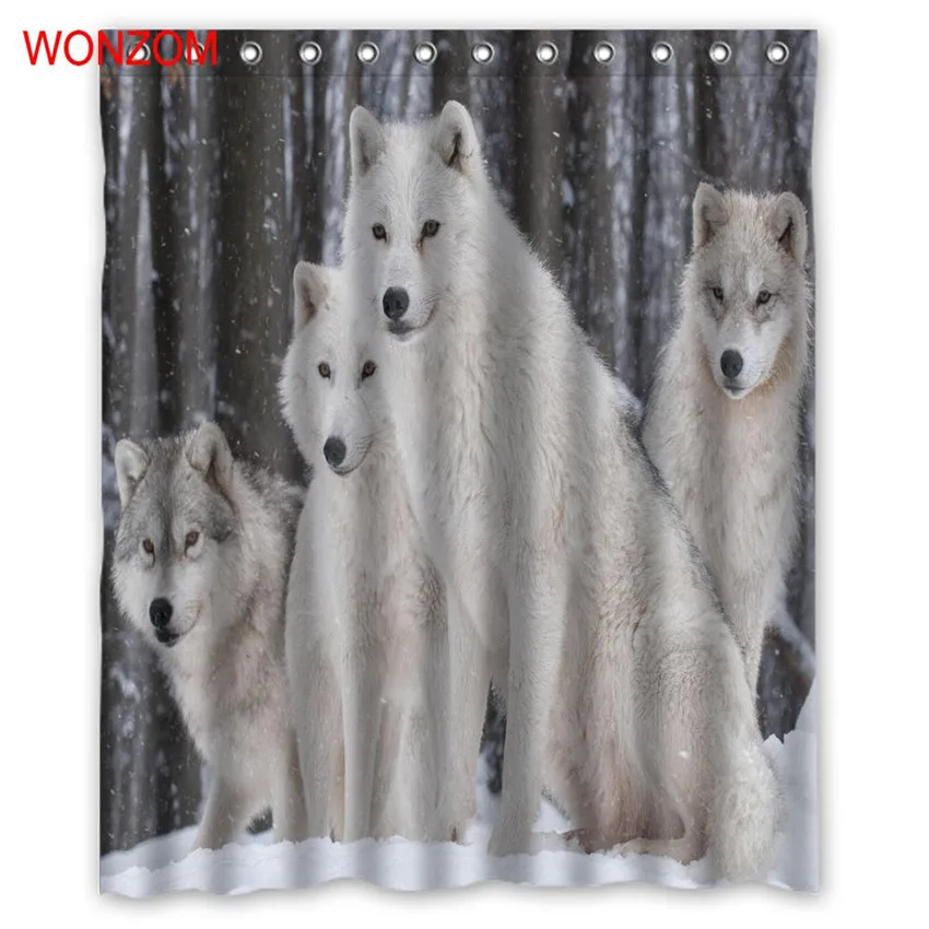 

WONZOM Animal Wolf Shower Bathroom Accessories Curtains For Decor Modern Bath Waterproof Curtain with 12 Hooks Bathroom New