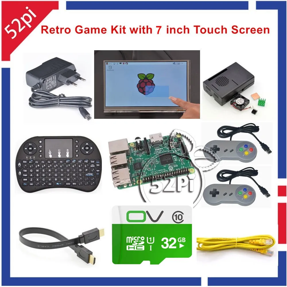 52Pi Raspberry Pi 3 Model B 32 Гб ретропай игровой набор с 7 дюймов 1024*600 Сенсорный экран SNES usb