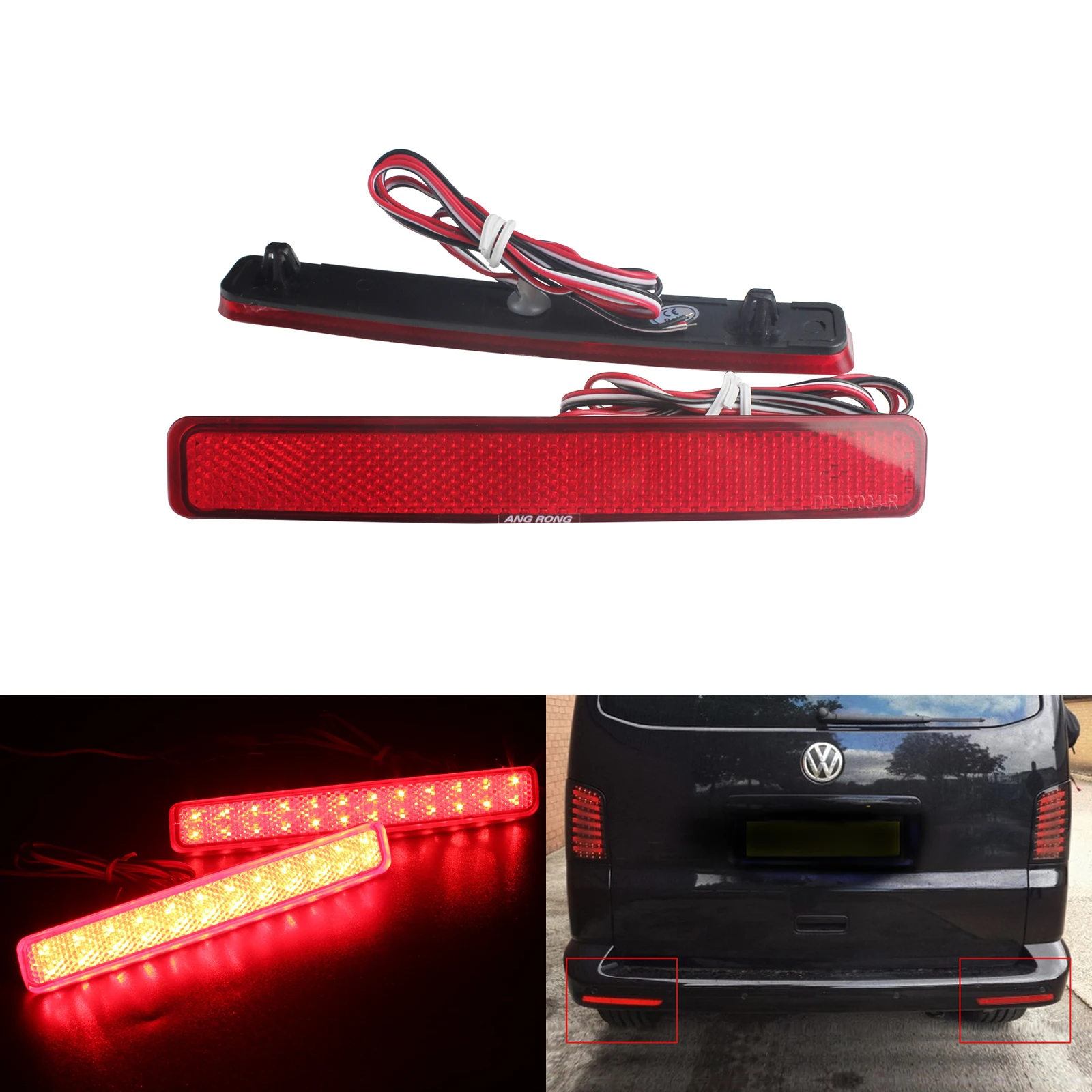 ANGRONG 2x Red LED Rear Bumper Reflector Brake Tail Signal Light Lamps