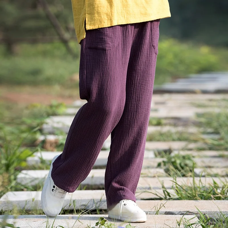 Женские брюки, Этнические Ретро Винтажные штаны, льняные однотонные Широкие штаны, свободные штаны с эластичной резинкой на талии, традиционные штаны в китайском стиле TA1668