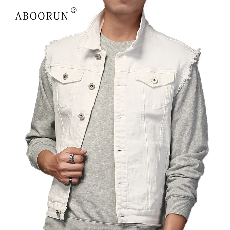 

ABOORUN Men's Fashion Denim Vest White Edging Slim fit Jeans Vest Youth Autumn Sleeveless Jackets R1185