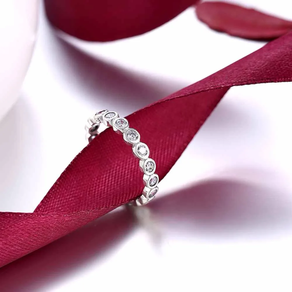 Solid 925 Sterling Silver Ring Simplicity Row Zircon Fashion OL Accessories Rings For Women Wedding Jewelry (JewelOra RI102594)