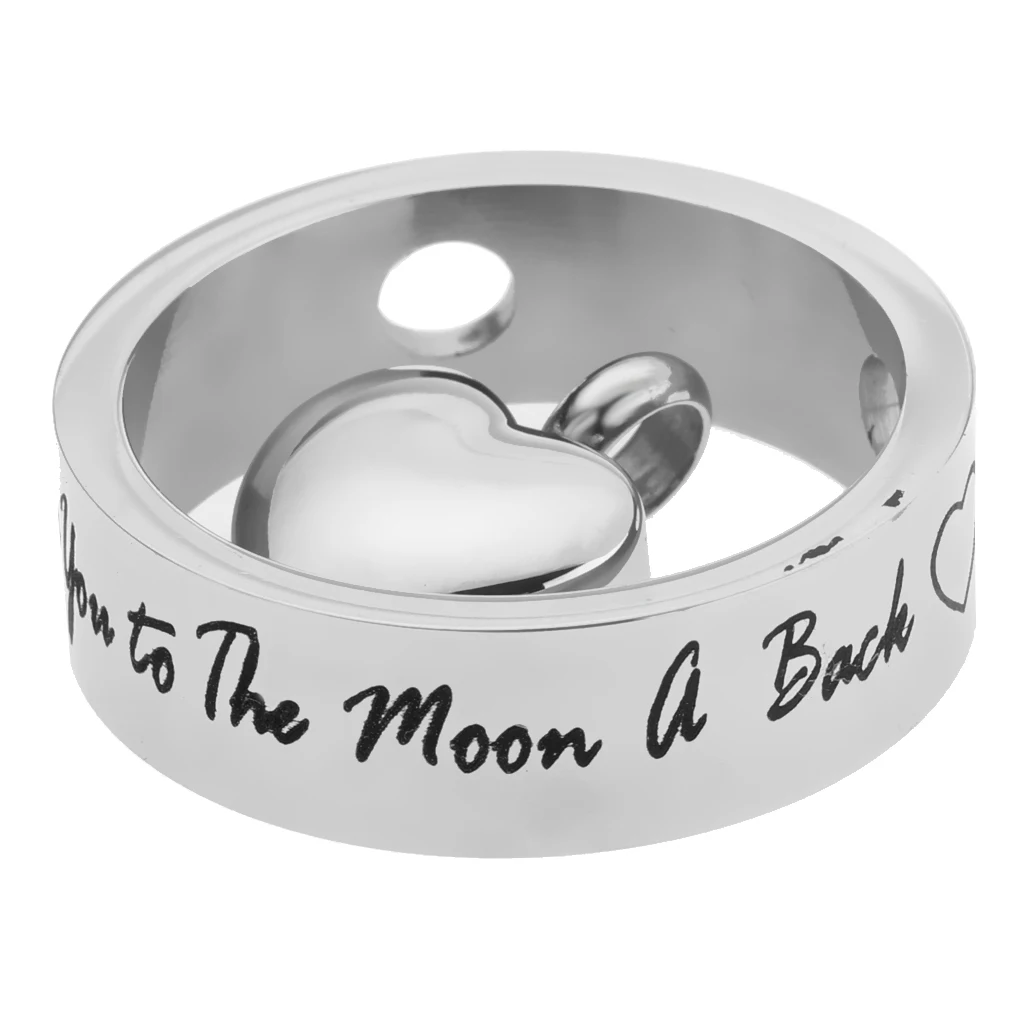 Round Loop Heart I Love You to the Moon and Back Stainless Steel Urn Pendant Memorial Keepsake Jewelry