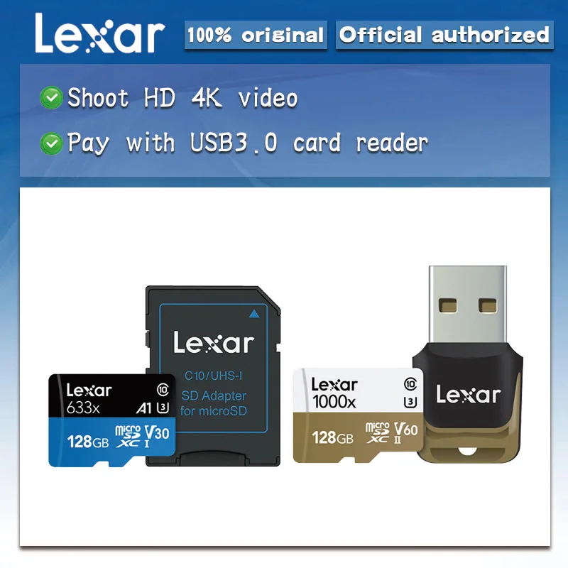 

Lexar micro sd Card 633x 1000x 32GB 64GB 128GB 256GB 512GB Memory card Class 10 carte TF card for 1080p full-HD 3D and 4K video